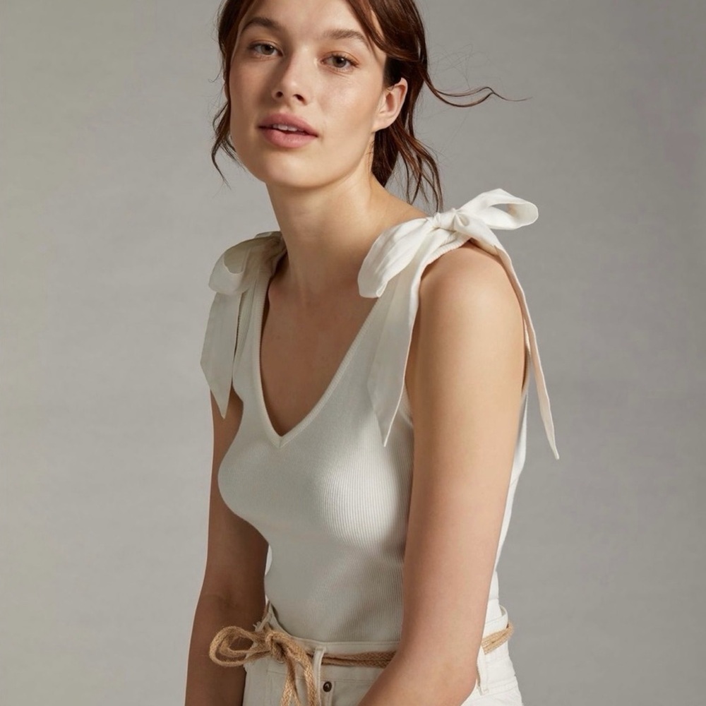 Maeve Anthropologie Rafaela Bow-Tie Tank, White XXS